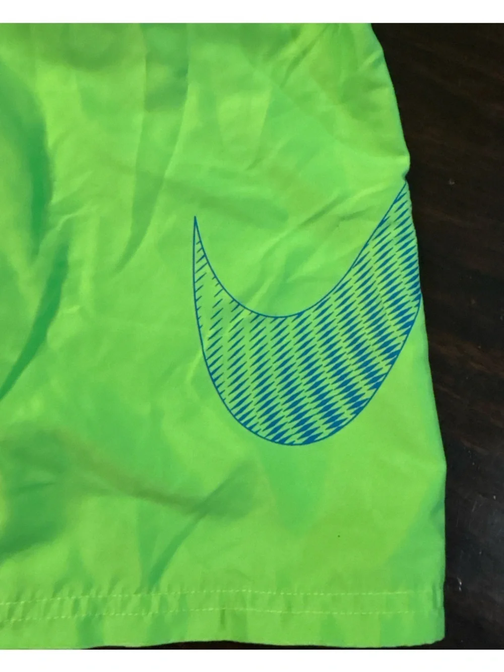 Nike Neon Green Kids' Athletic lined swim Shorts with Blue Swoosh size xl